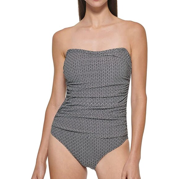 NWT DKNY Womens One Piece Swimsuit Black White Strapless Option Built In Bra XXL - Picture 5 of 12